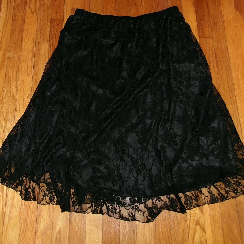 Worthington boho fairy whinsigoth y2k lace swirl maxi witchy black skirt, 1x